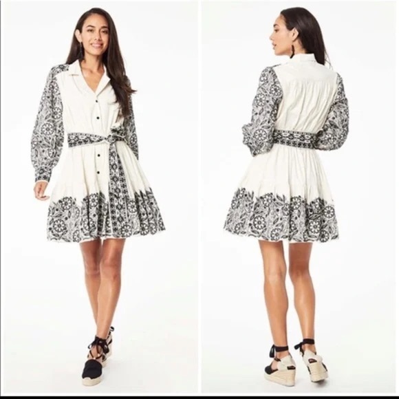 Roller Rabbit Lodhi embroidered Shae dress NO BELT Collar ButtonUp Dress Size XL - Picture 2 of 6